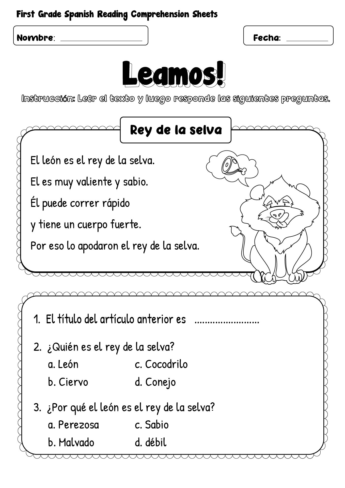 High School Spanish Reading Comprehension Worksheets