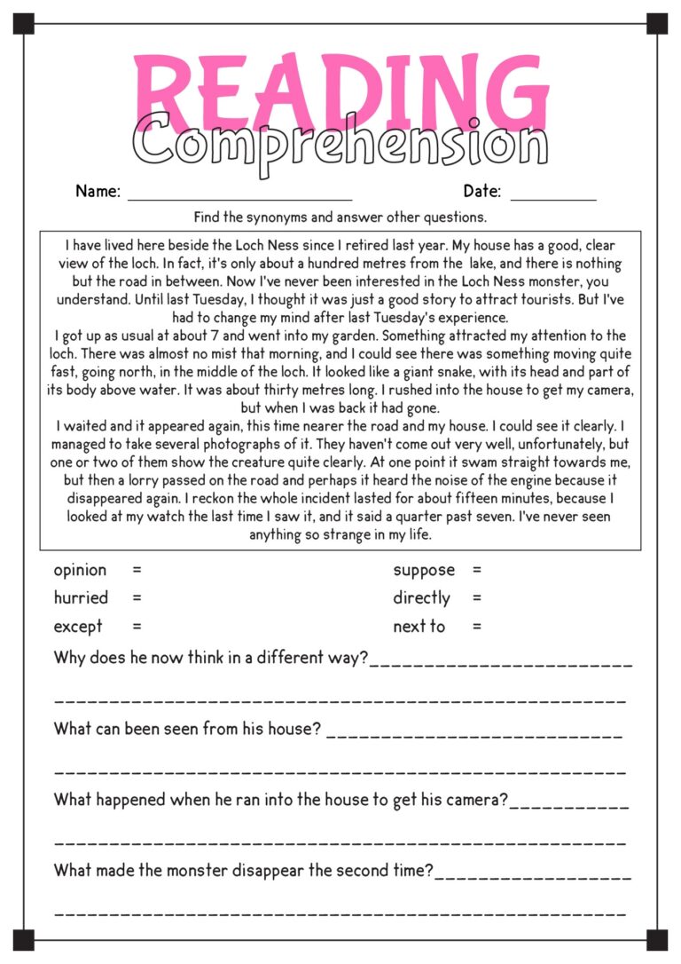 16 Comprehension Reading English Worksheets Free PDF At Worksheeto
