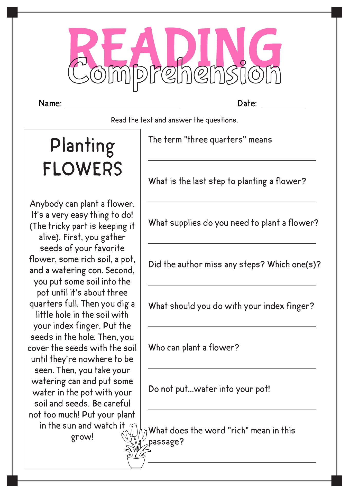 Free Reading Comprehension Worksheets Grade 6