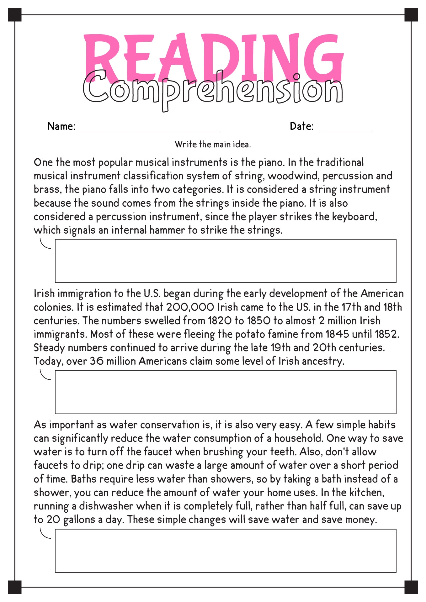 High School Reading Comprehension Practice Worksheets