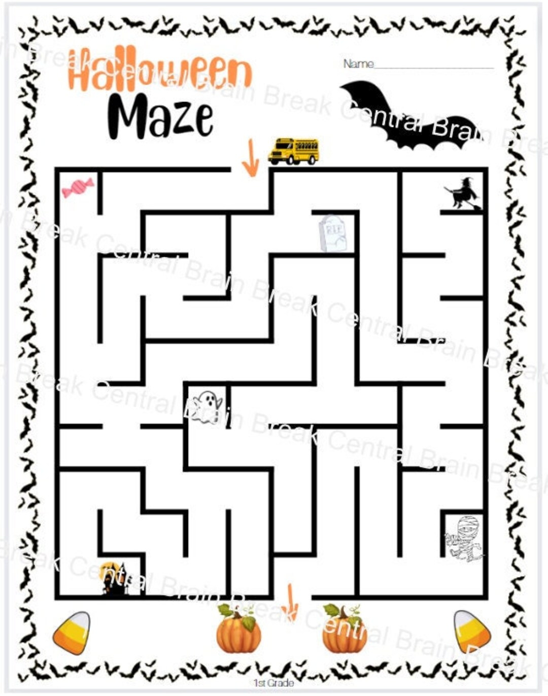 1st Grade Halloween Maze With Answer Key Printable Etsy