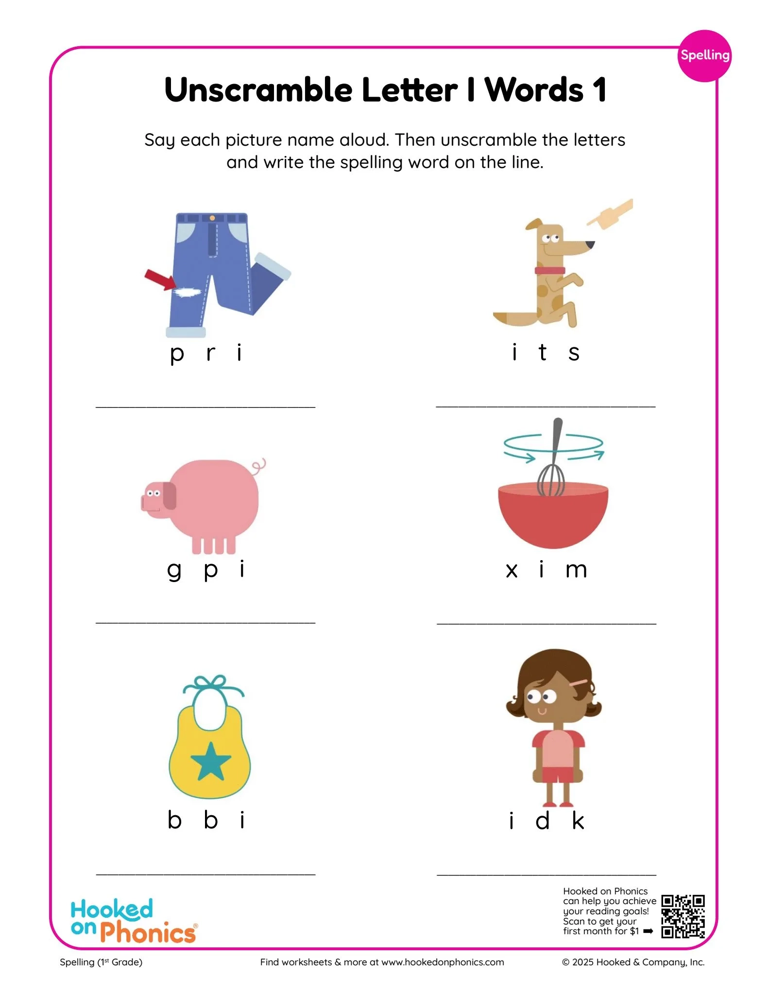 First Grade Spelling Printable Worksheets