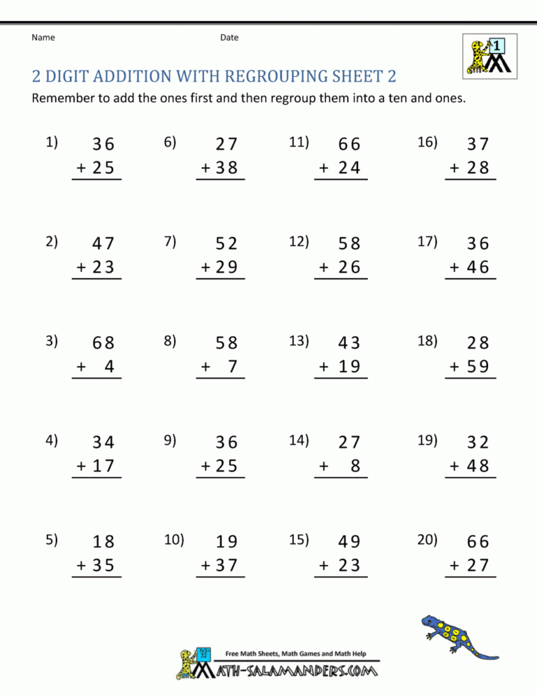 2 Digit Addition Worksheets
