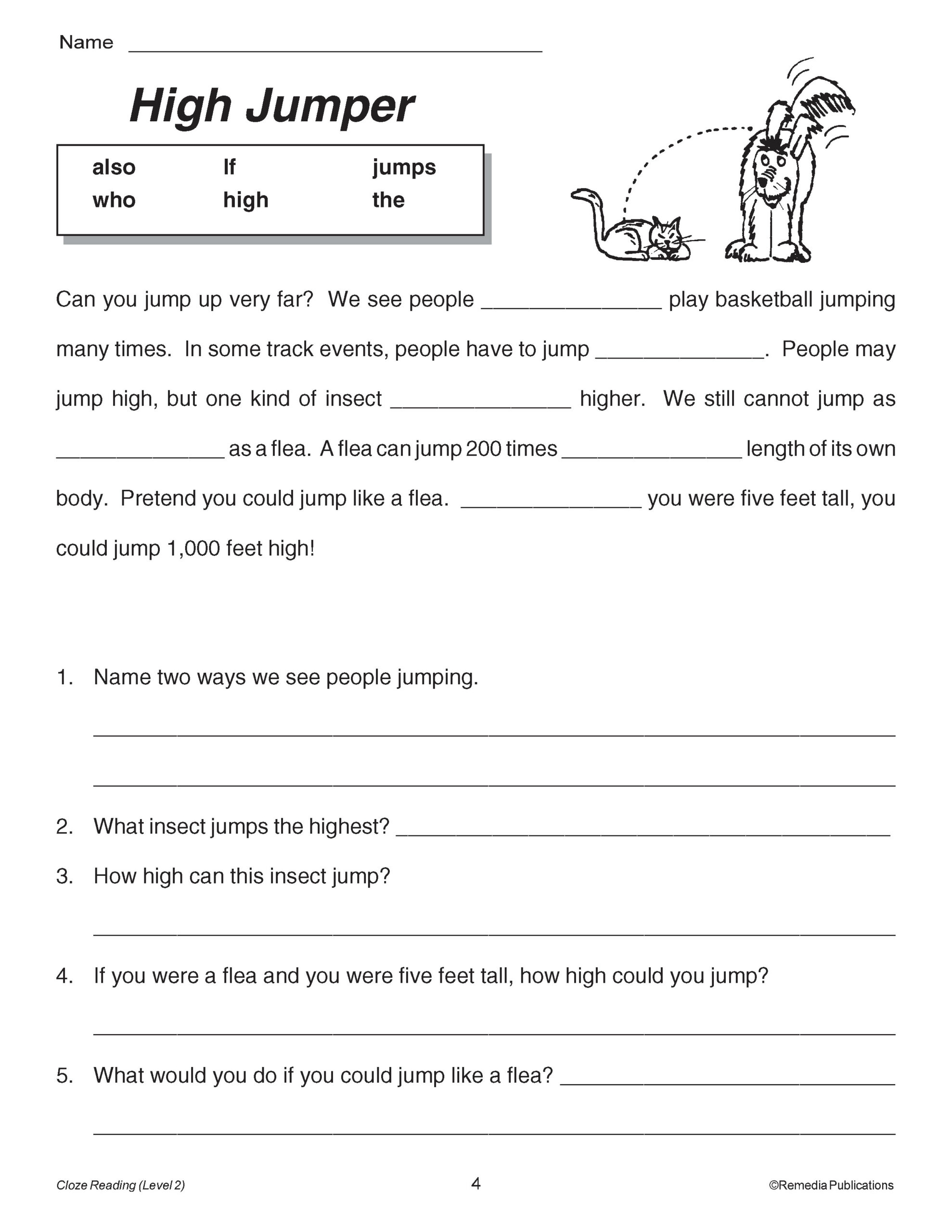 20 Cloze Reading Passages Reading Level 2 Made By Teachers