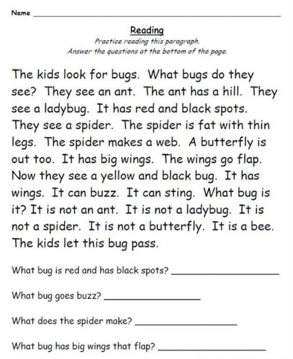 Insect Reading Comprehension Worksheets