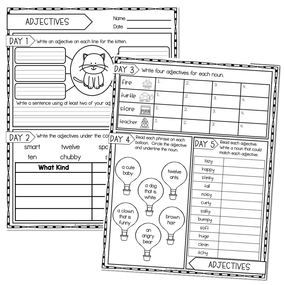 Free Printable Second Grade Adjective Worksheets