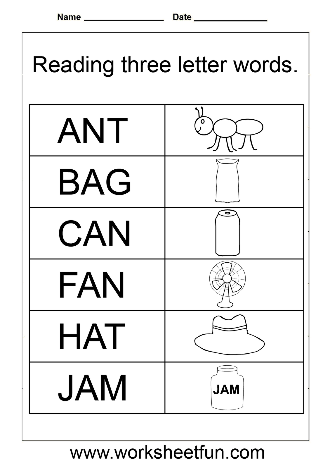 Beginner 3 Letter Words Worksheets Printable