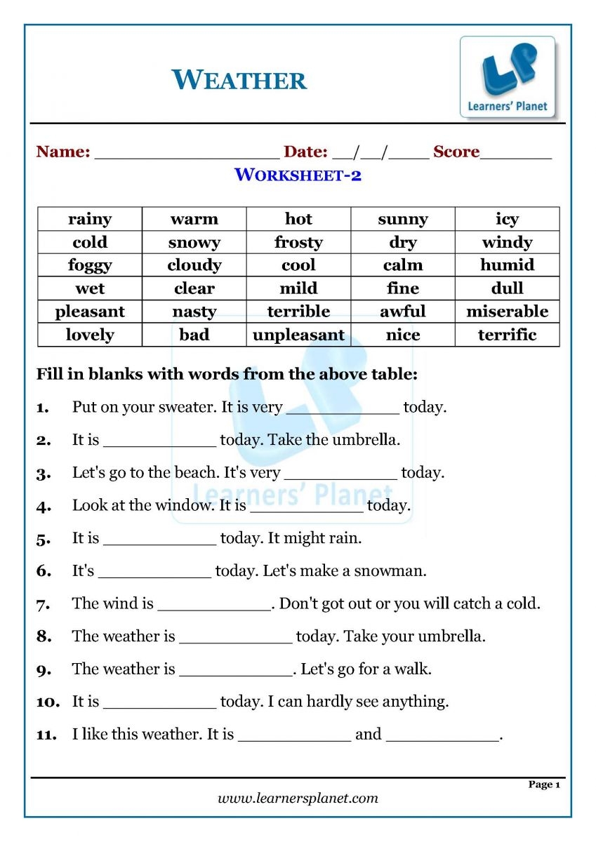 2nd Grade Weather Worksheets Free