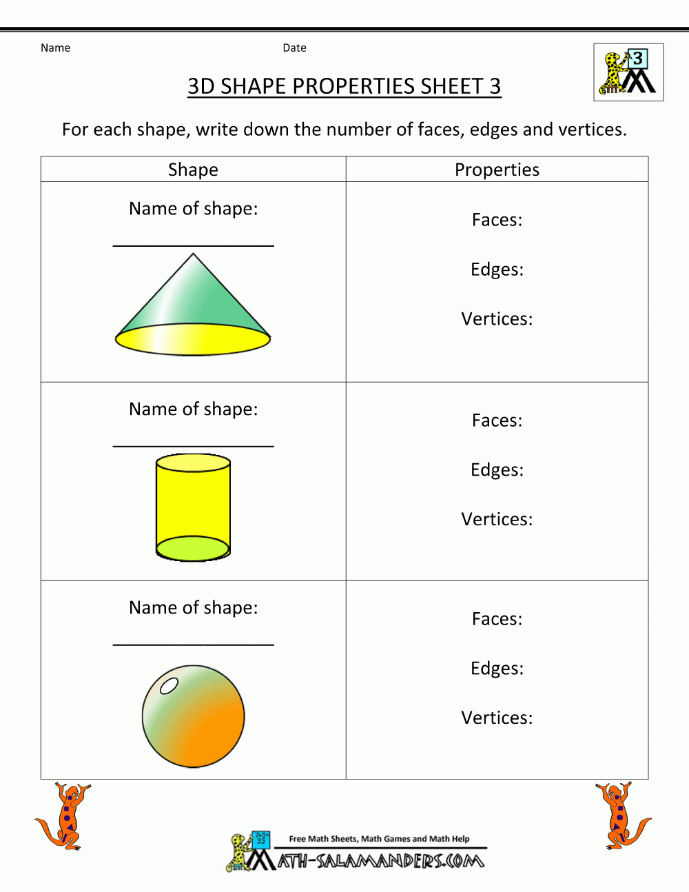 Free Printable Worksheets Geometry Third
