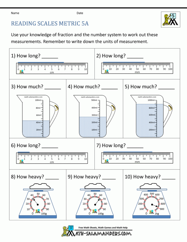 5th Grade Measurement Worksheets