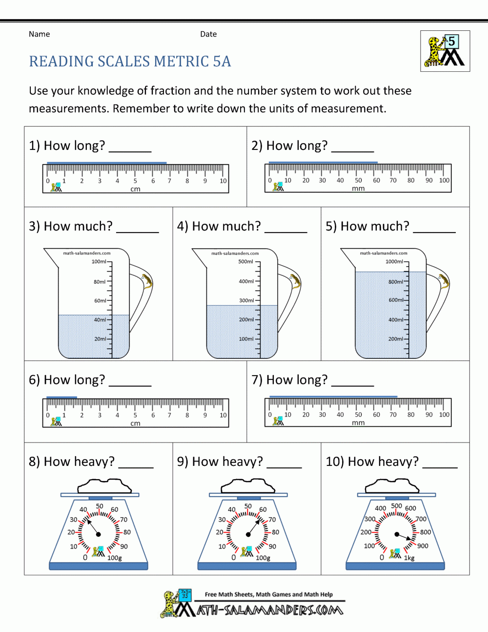 5th Grade Measurement Worksheets