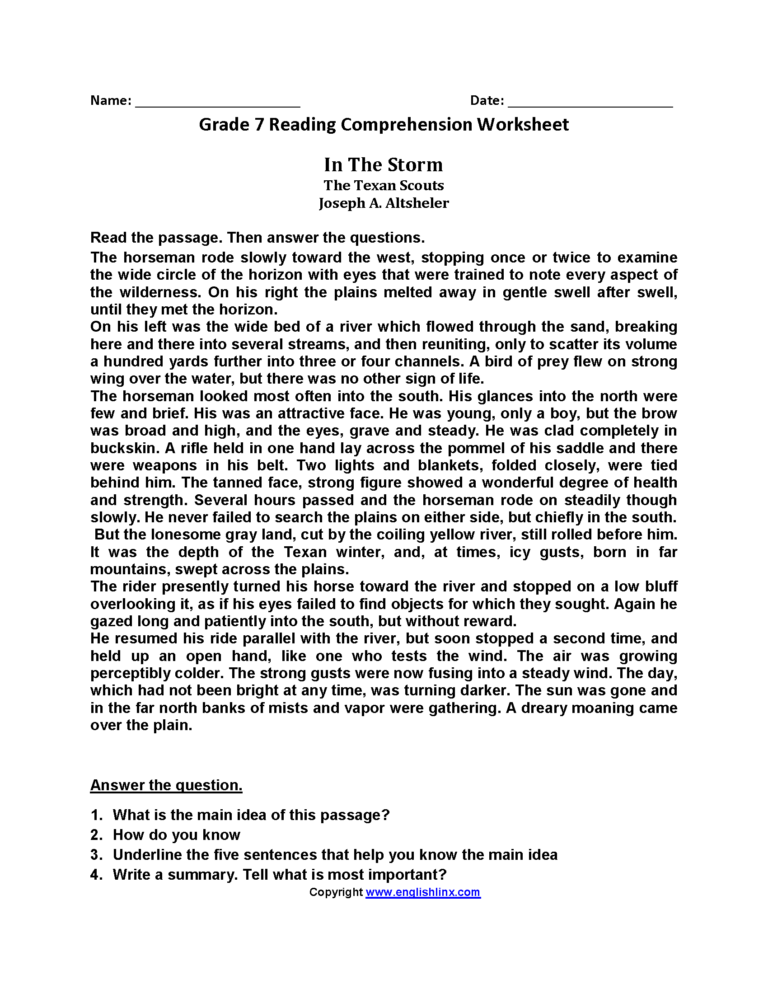 7th Grade Reading Comprehension Worksheets Enhance Literacy Skills