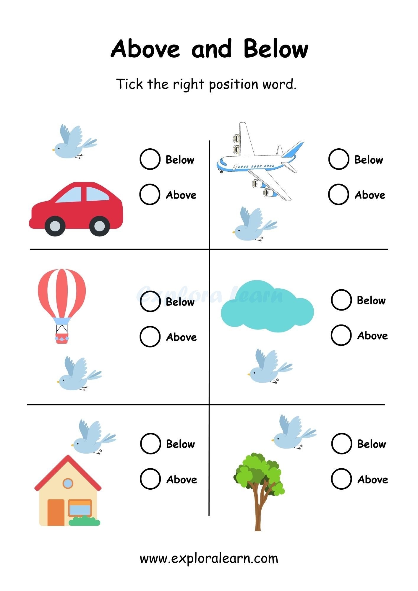 Above And Below Comparison Worksheets For Preschool And 