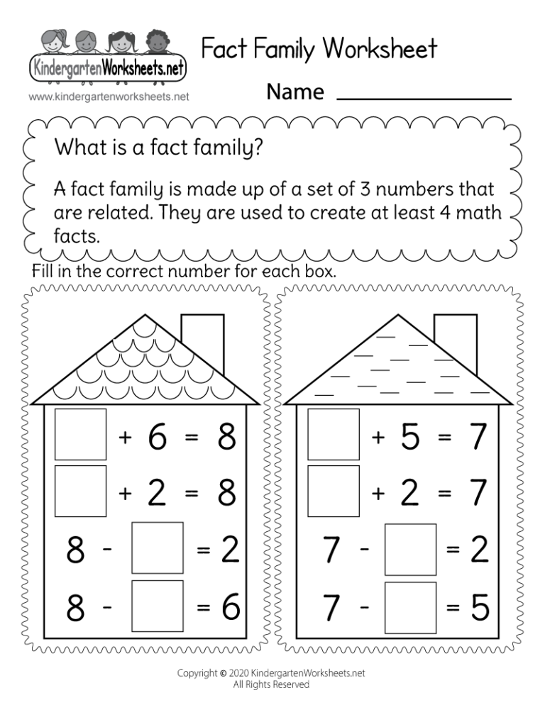 Addition And Subtraction Fact Family Worksheet Free Printable Digital U0026 PDF