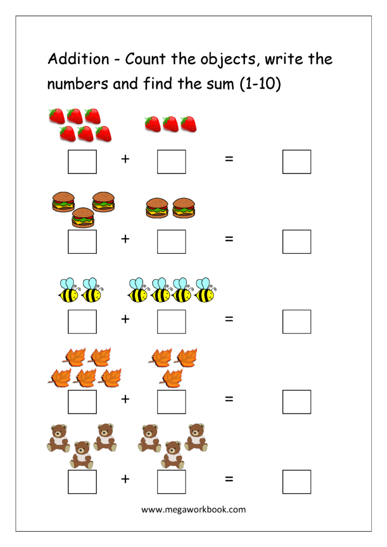 Addition Worksheets For Kindergarten Math Addition Worksheets Addition Practice Worksheets Addition For Kindergarten MegaWorkbook
