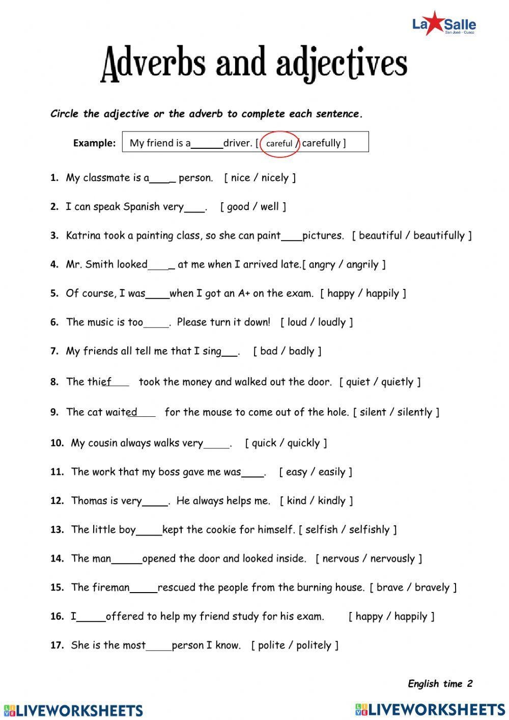 Adjective And Adverb Free Printable Worksheets