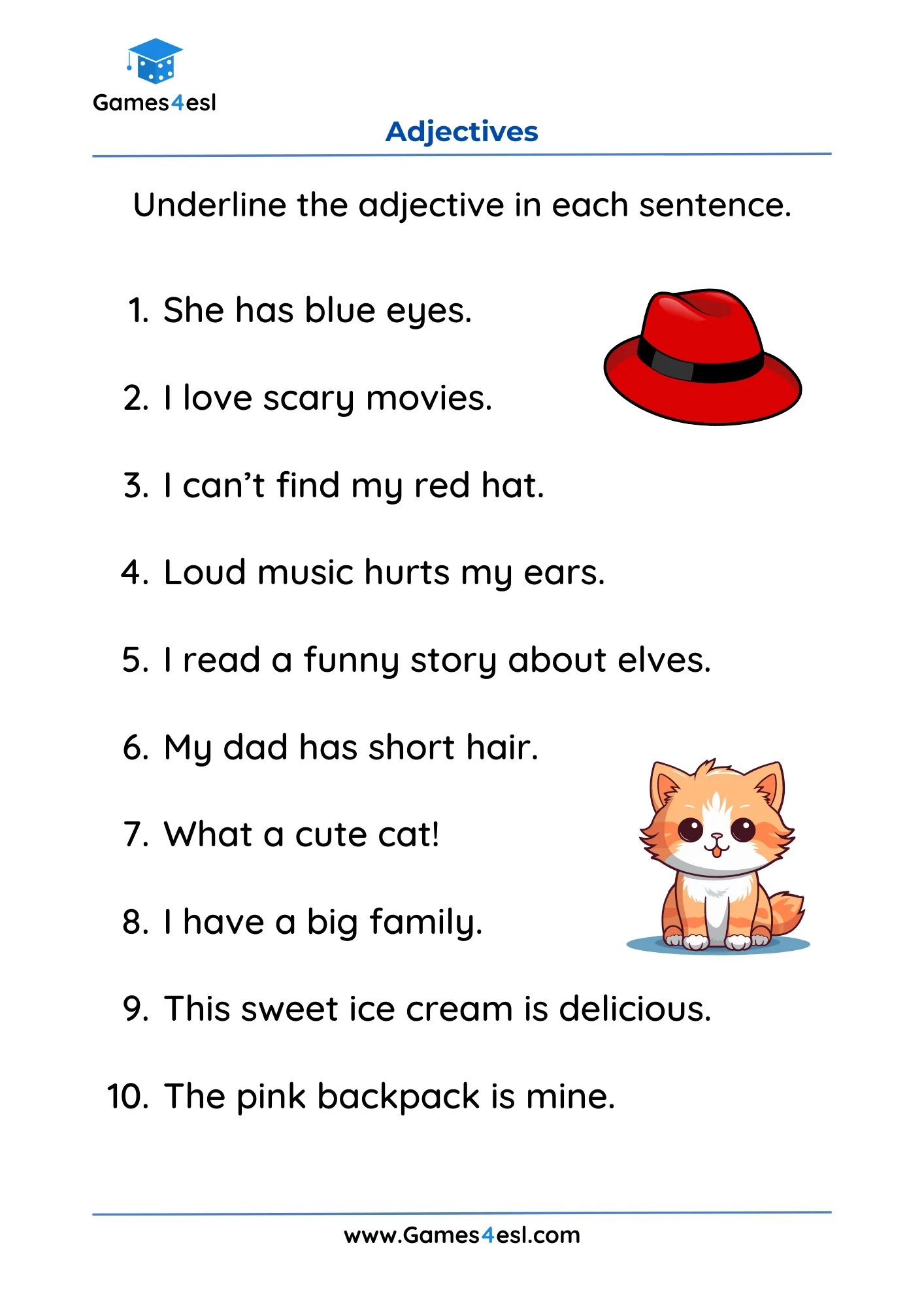 Adjective Worksheets For Grade 2 Games4esl