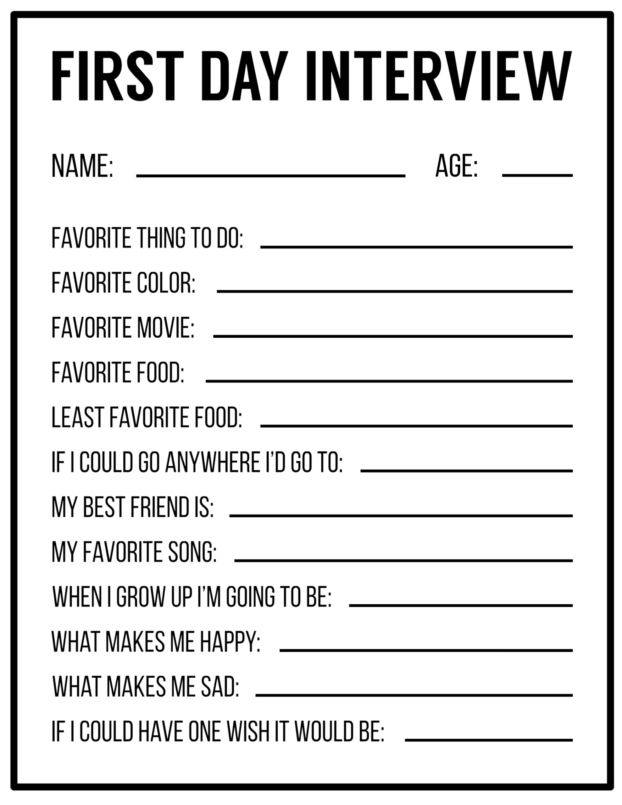 All About Me Printables Interview Template Paper Trail Design