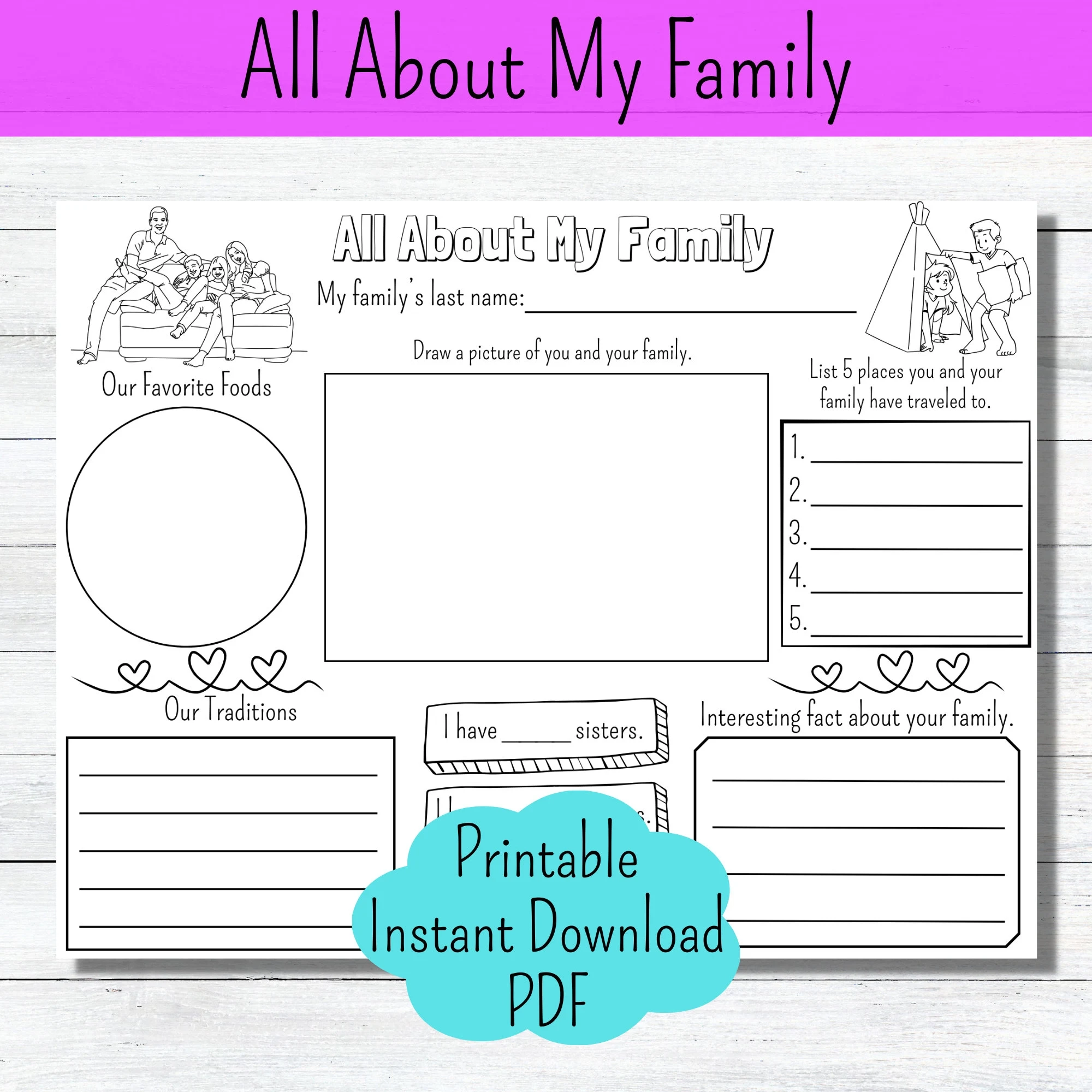 All About My Family Worksheet Kids Activity Page PDF Etsy