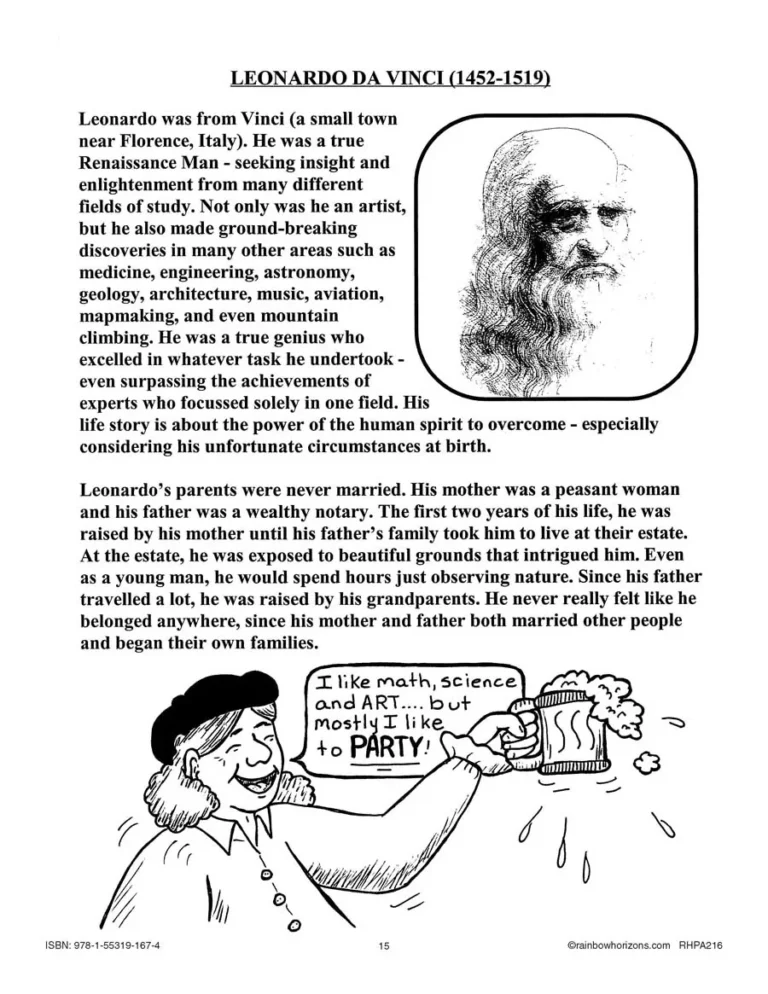 Amazing Artists Leonardo Da Vinci Reading Passage WORKSHEET CLASSROOM COMPLETE PRESS