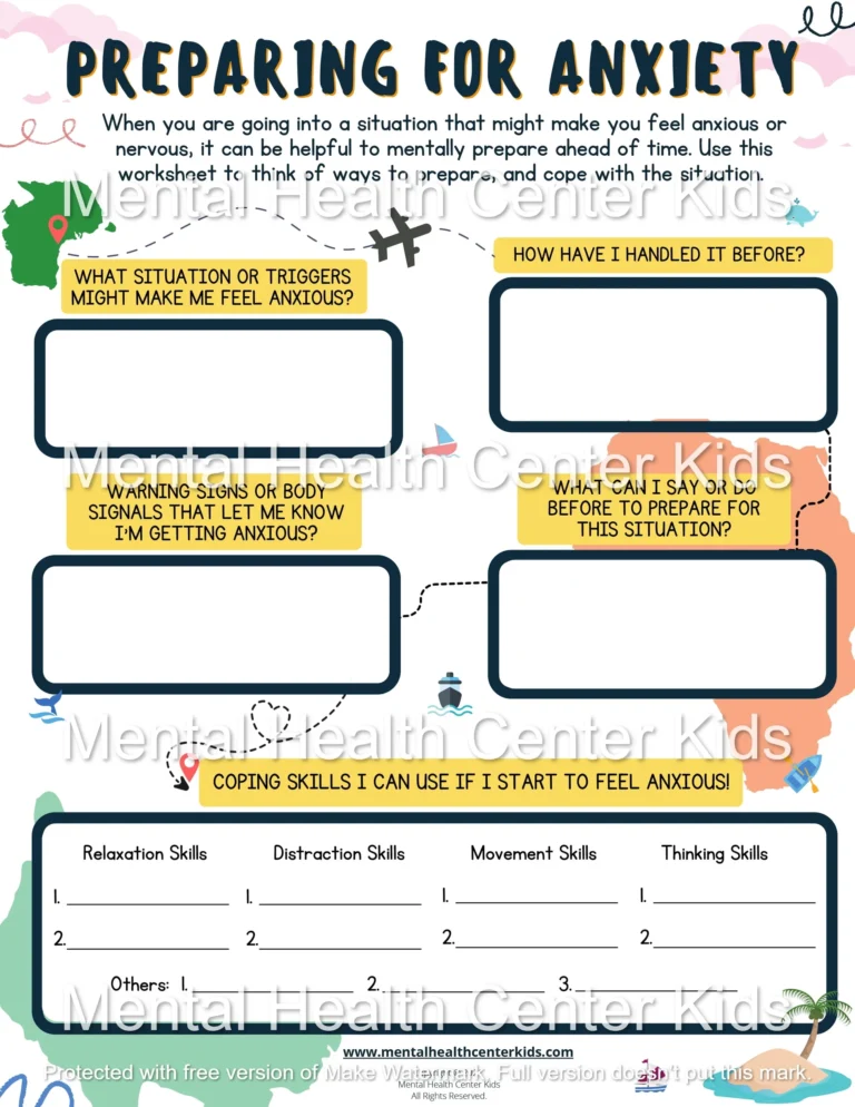 Anxiety Worksheets For Kids Mental Health Center Kids