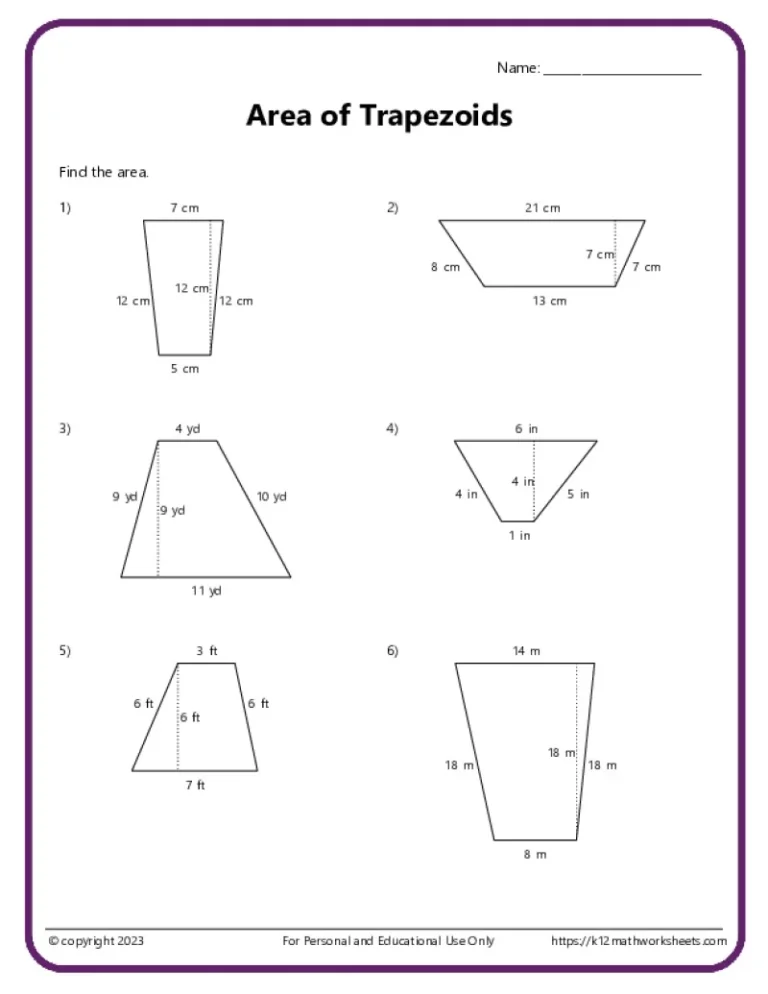 Area And Perimeter Of Trapezoids K12 Math Worksheets