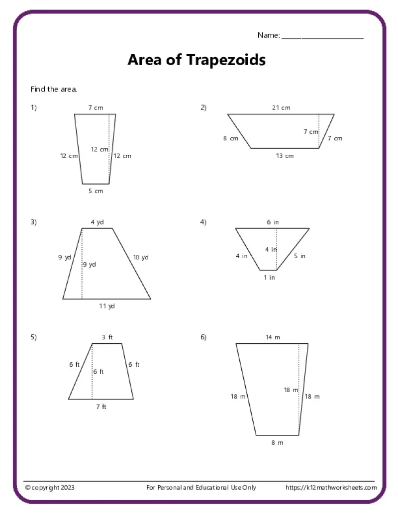Area And Perimeter Of Trapezoids K12 Math Worksheets