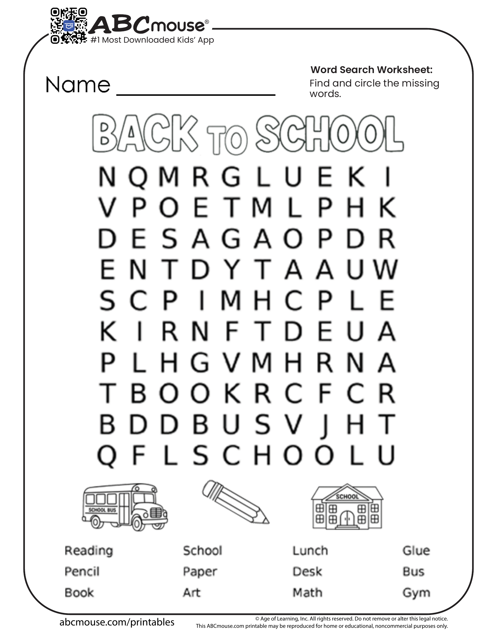 Back To School Worksheets For Kids ABCmouse