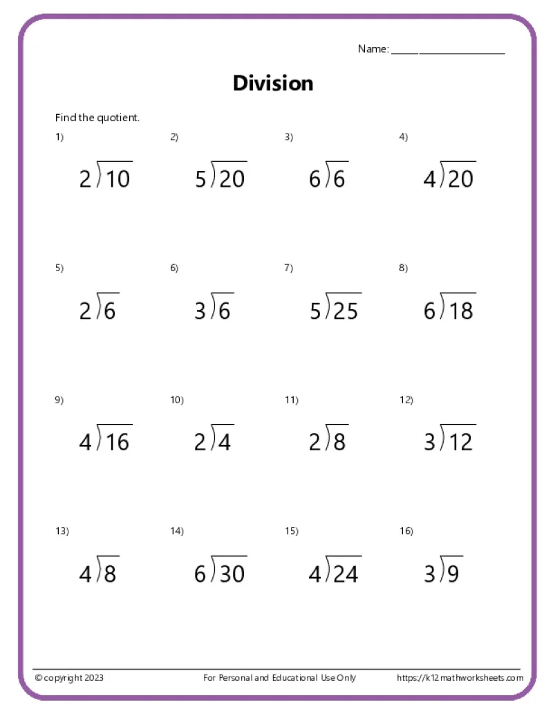 Basic Division Worksheets