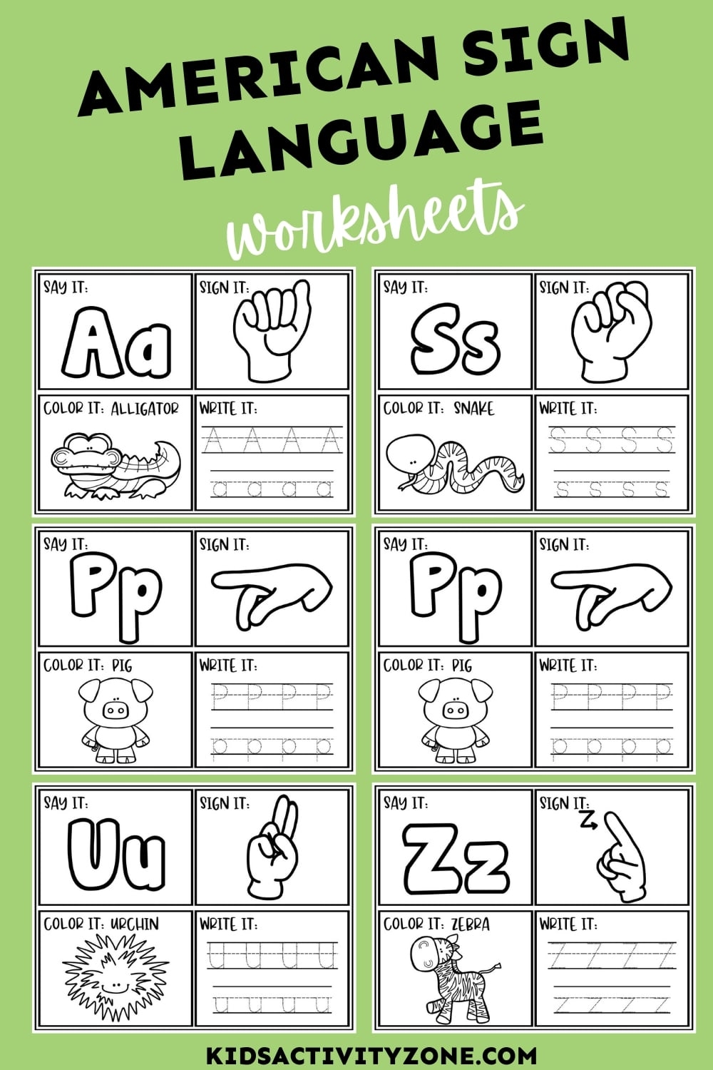 Beginner American Sign Language Worksheets Kids Activity Zone