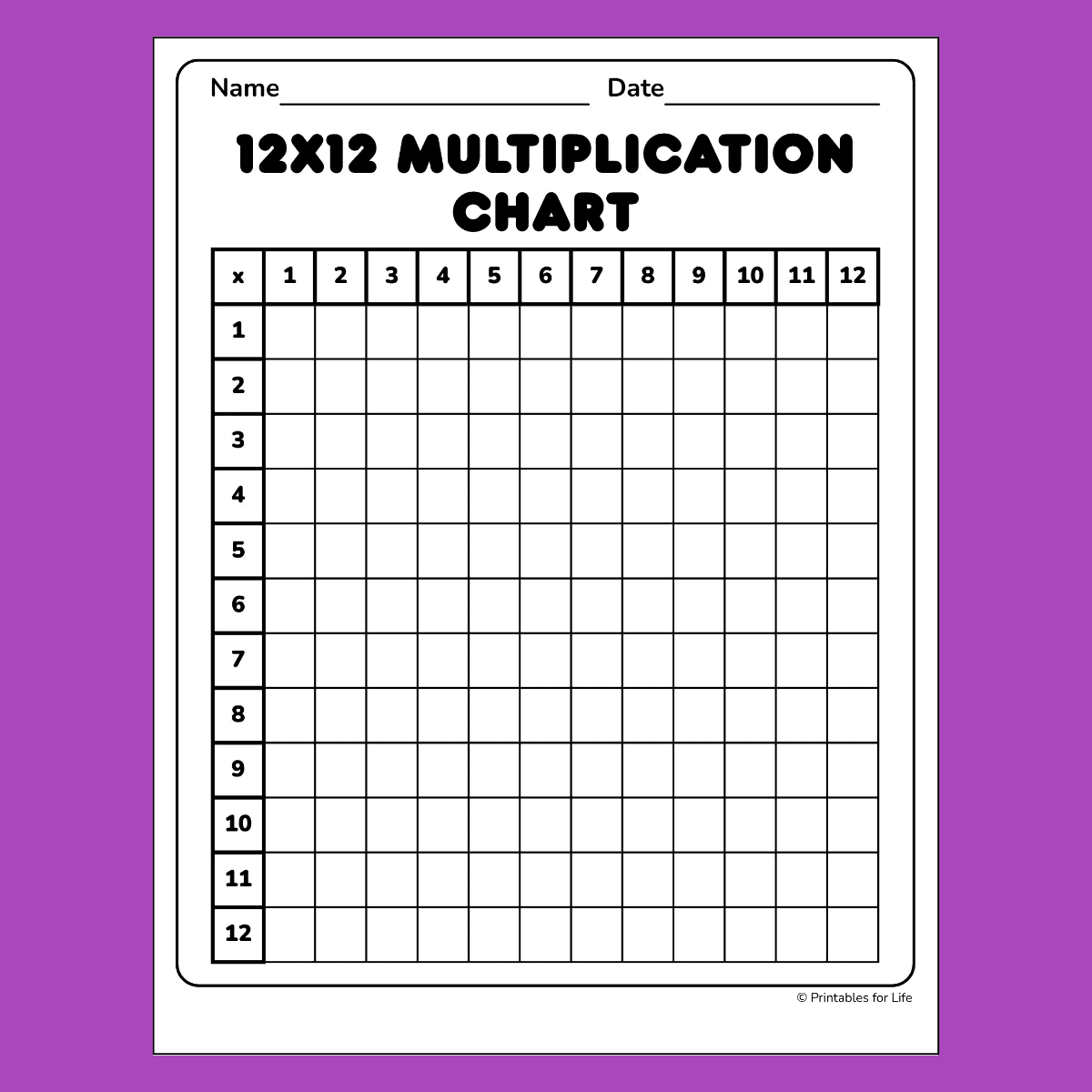 Blank Multiplication Chart Printable Worksheet