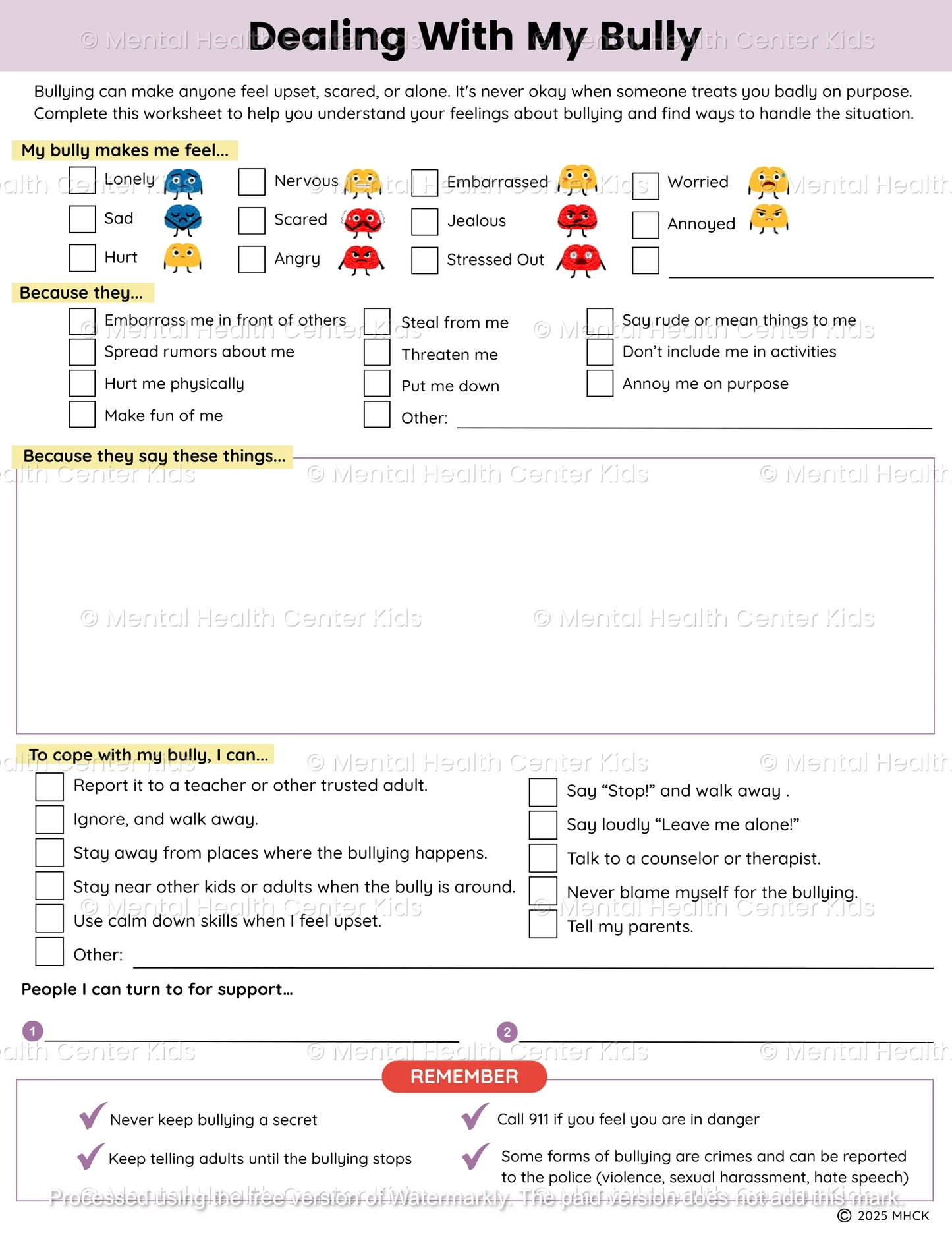 Bullying Worksheets For Preschool