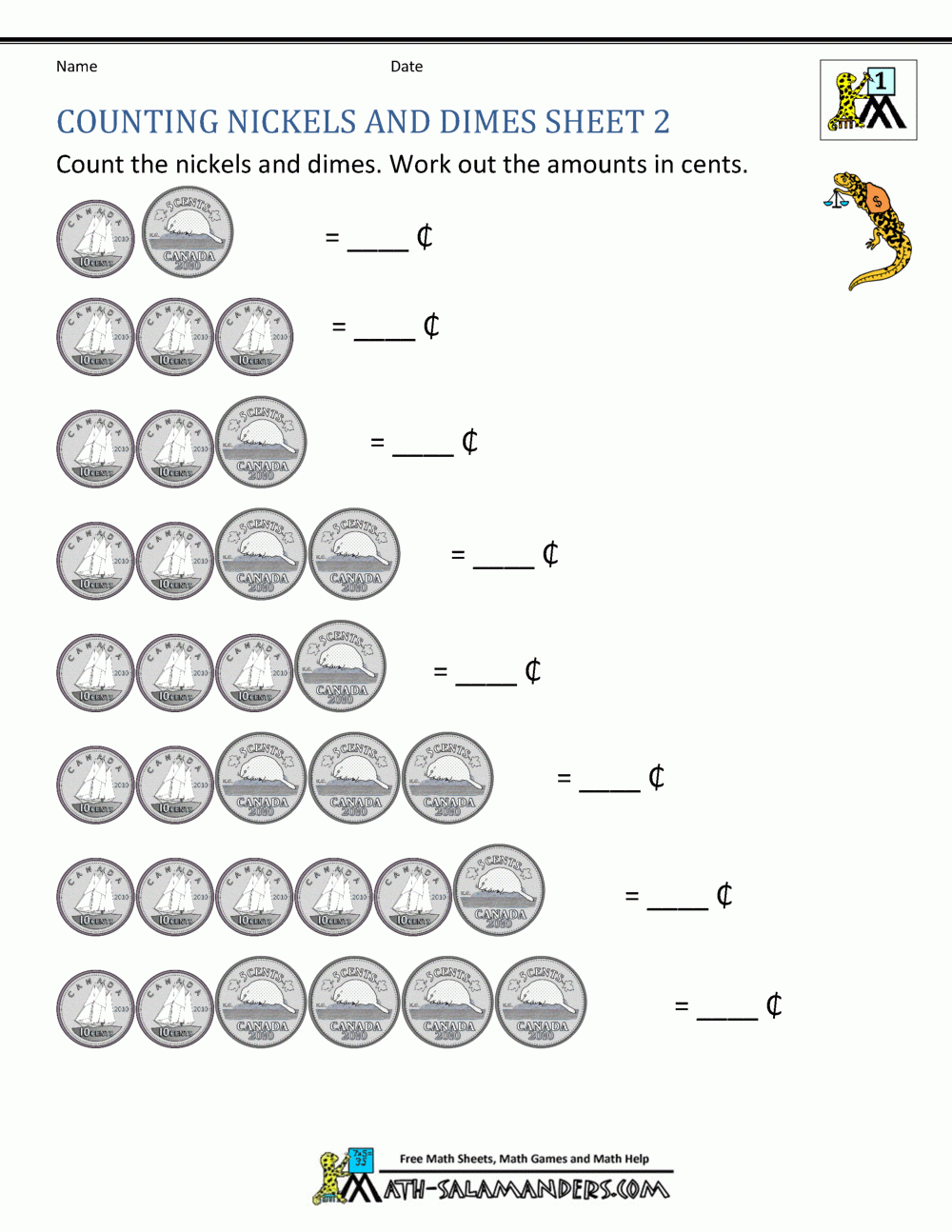 Free Canadian Money Worksheets For Kindergarten