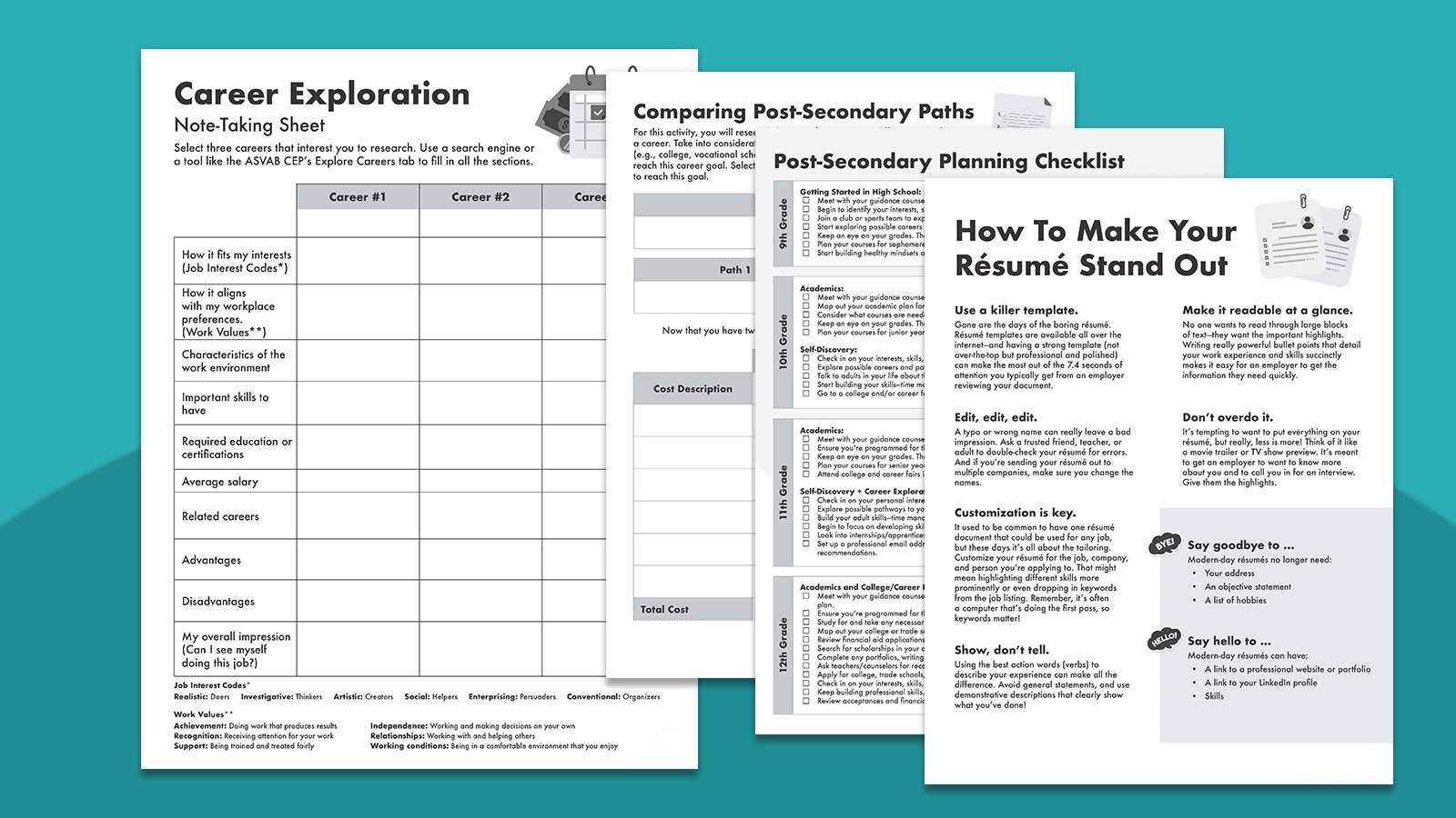 Career Exploration Worksheet Bundle For High School