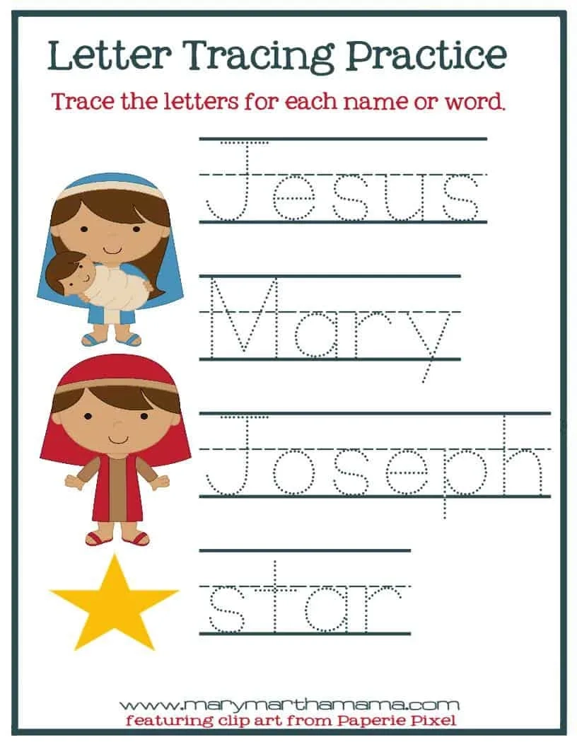 Christmas Worksheets For Preschoolers Jesus Birth Mary Martha 