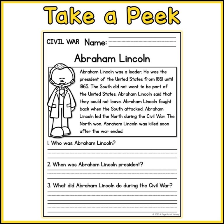 Civil War Social Studies Reading Comprehension Passages K 2 Made 