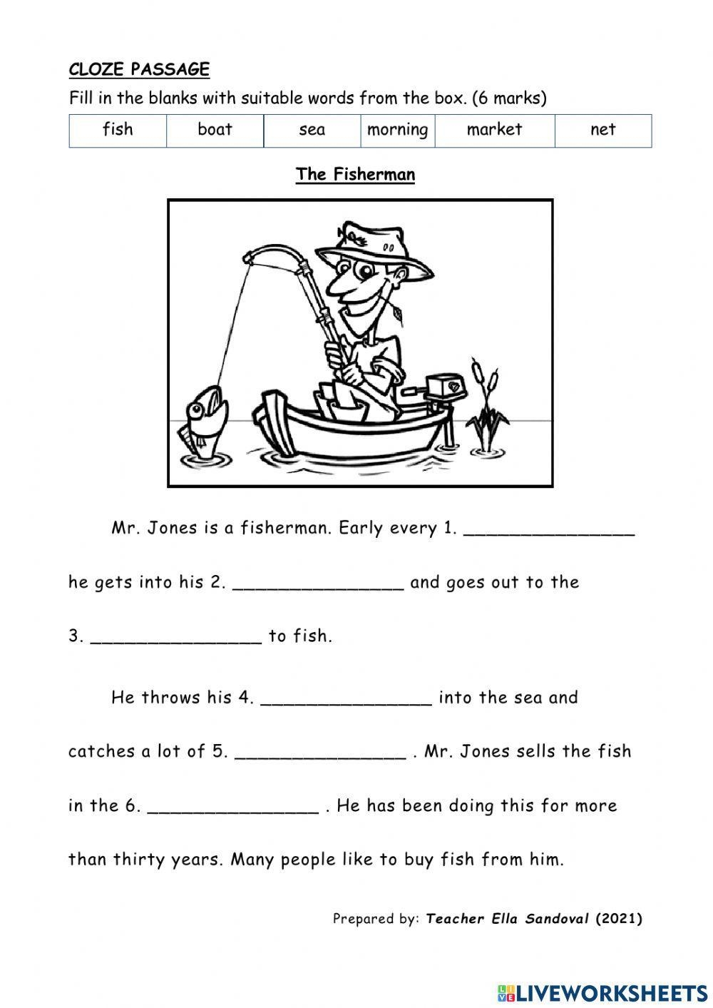 Cloze Passage The Fisherman LiveWorksheets 1353838