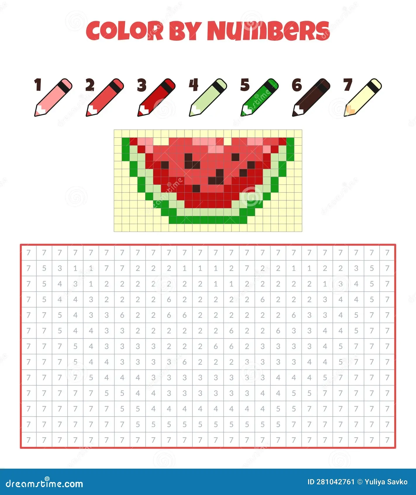 Color By Numbers Coloring Book For Kids Pixel Art Stock Vector