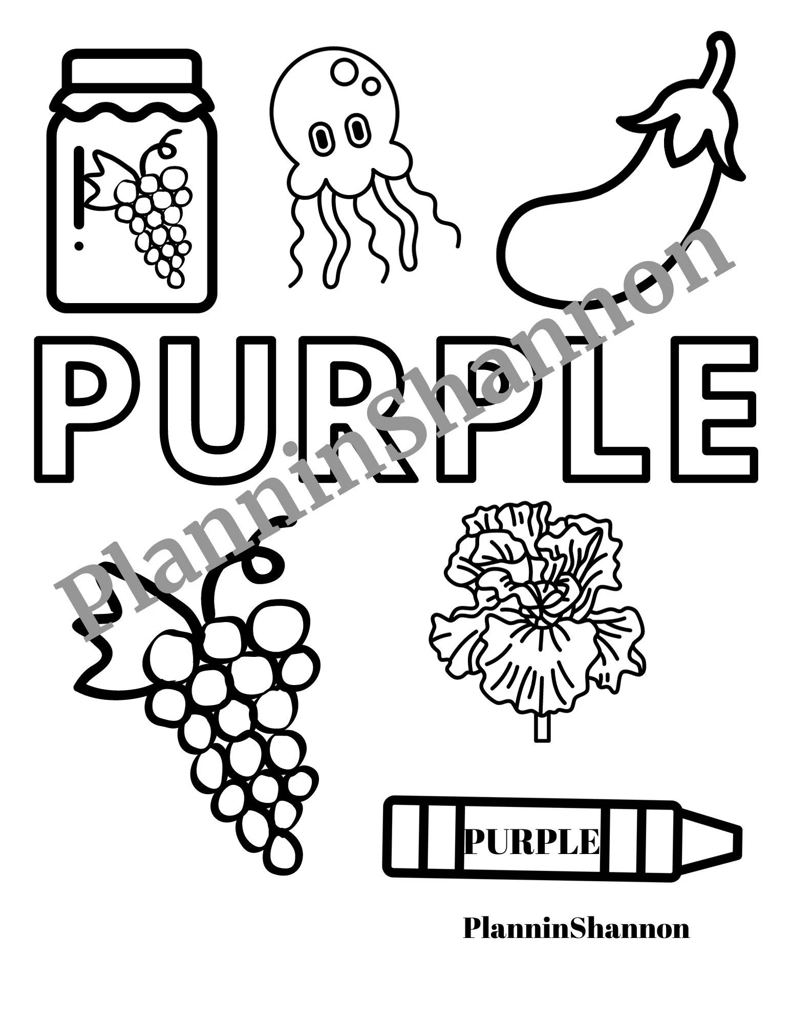 Coloring Sheet Purple Color Page For Kids Color Word Printable Etsy