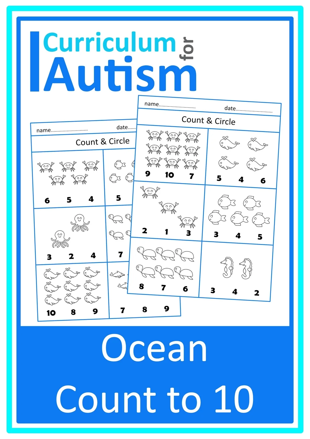 Count 1 10 Ocean Theme 1 to 1 Correspondence Worksheets Autism Special Education Curriculum For Autism