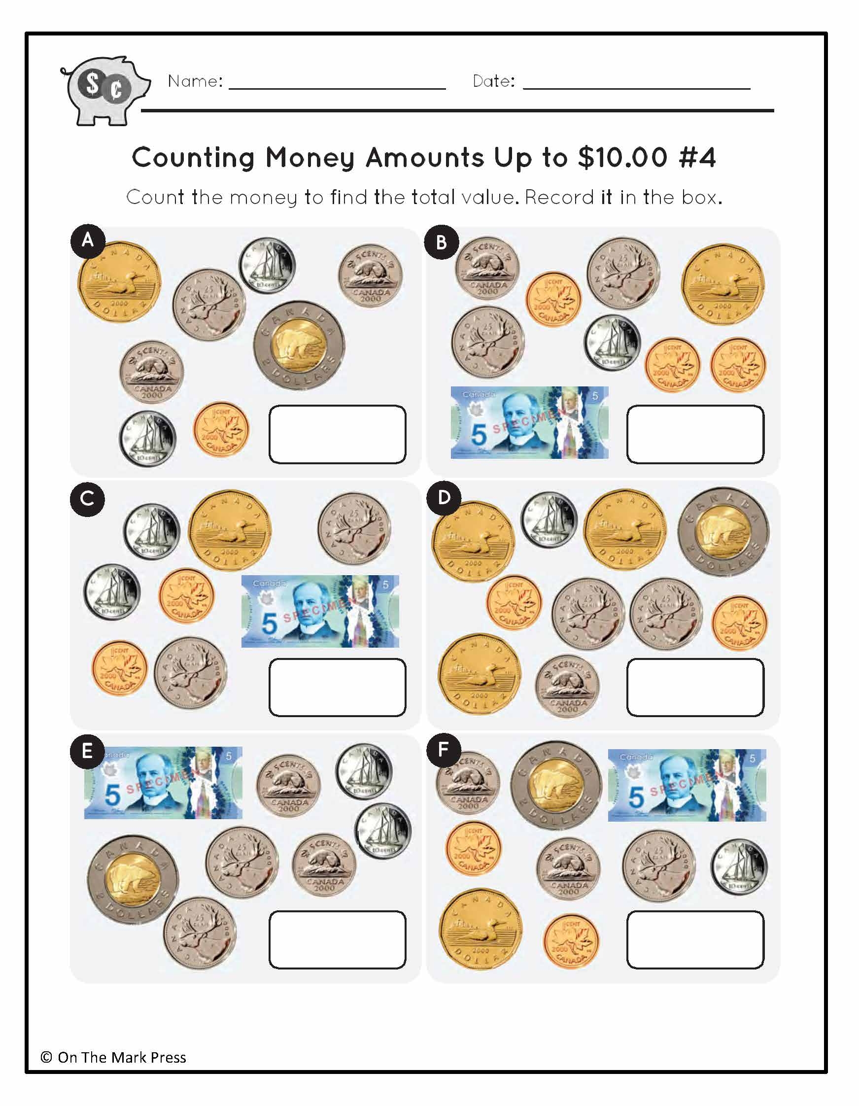 Free Printable Canadian Coins Worksheets