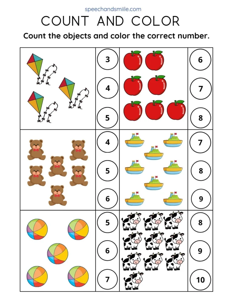 Counting Worksheet To Use With Miniature Objects Printable Counting Speech And Smile