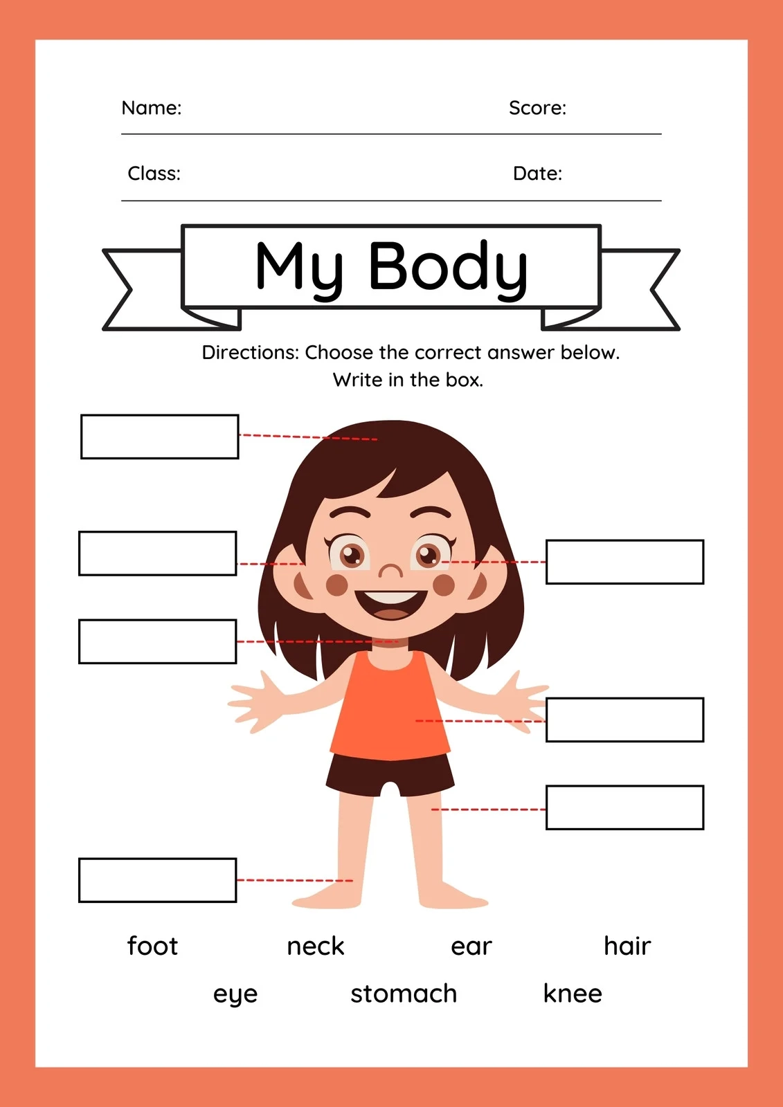 My Body Parts Preschool Worksheet