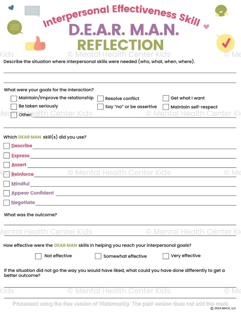 DBT DEAR MAN Worksheet Mental Health Center Kids