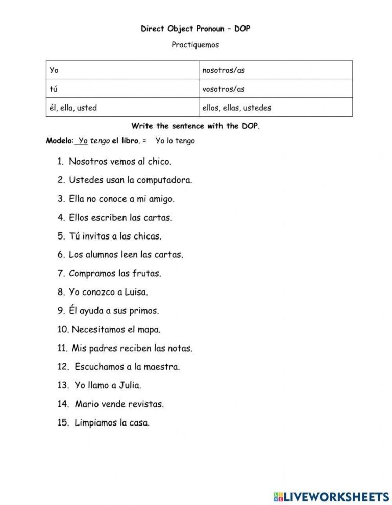 Direct Object P Free Interactive Worksheets 1032891