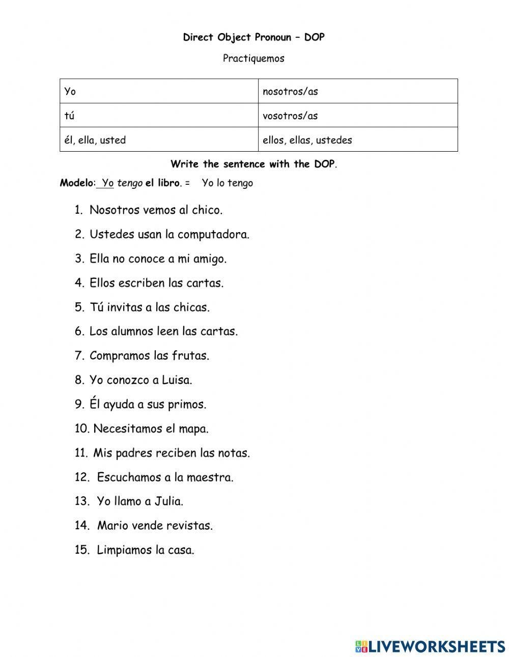 Direct Object P Free Interactive Worksheets 1032891