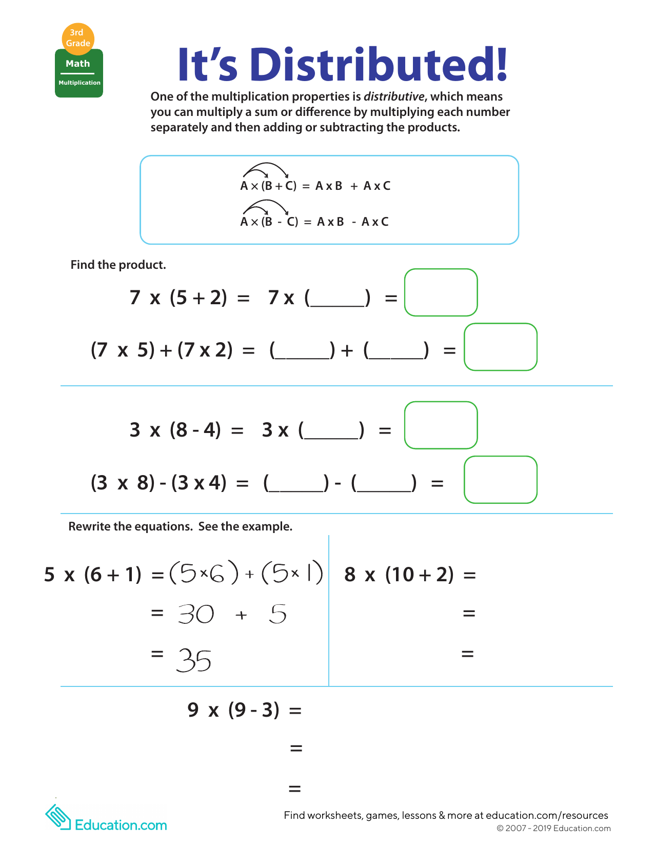 Distributive Property Multiplication Worksheet