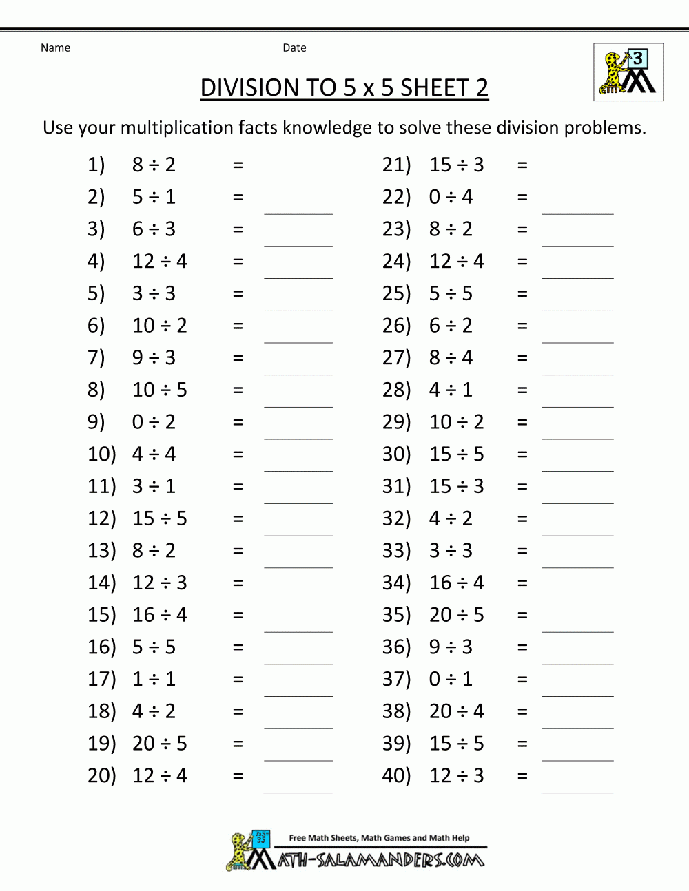Free Division Worksheet Grade 4