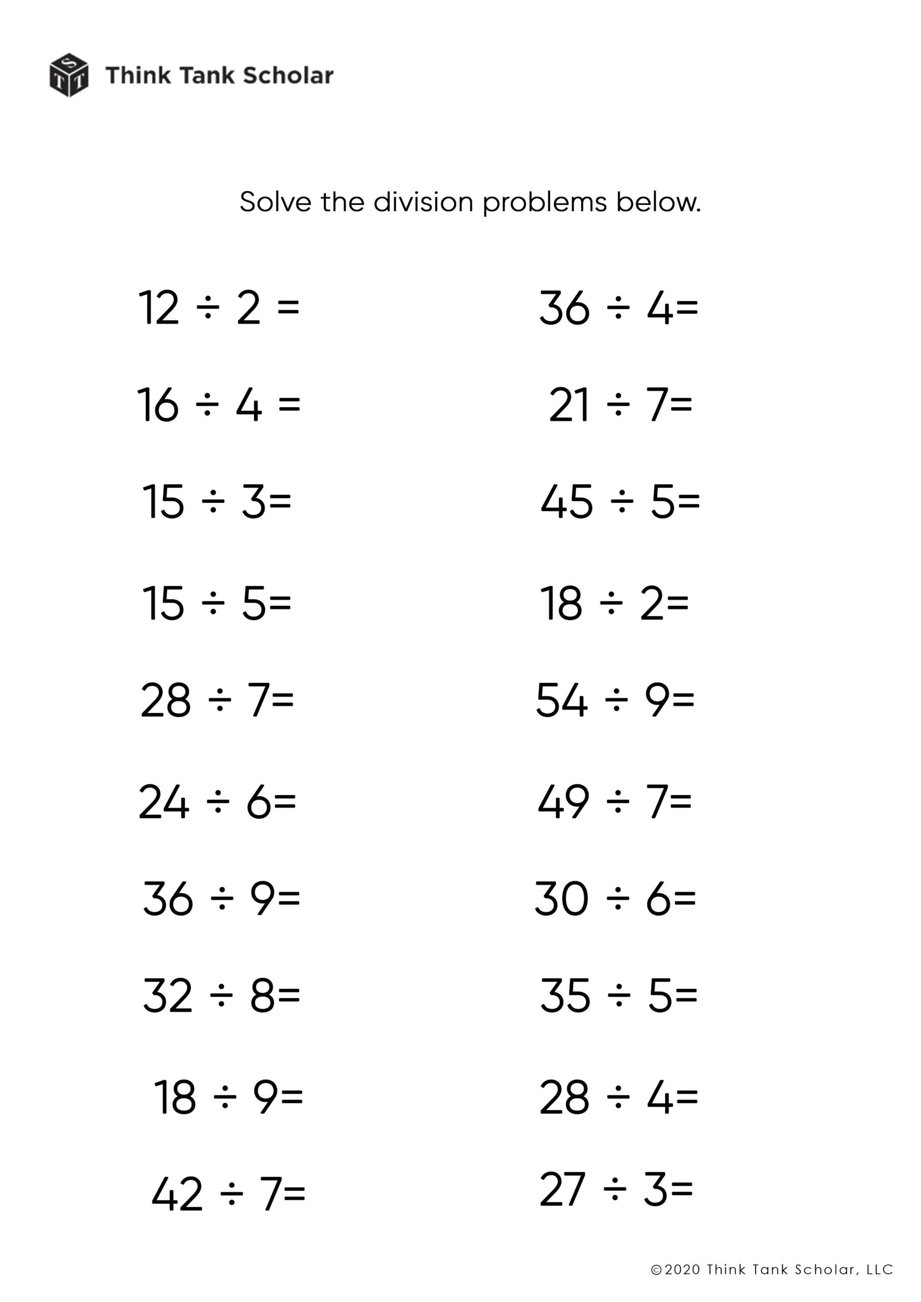 Free Printable Math Worksheets Division