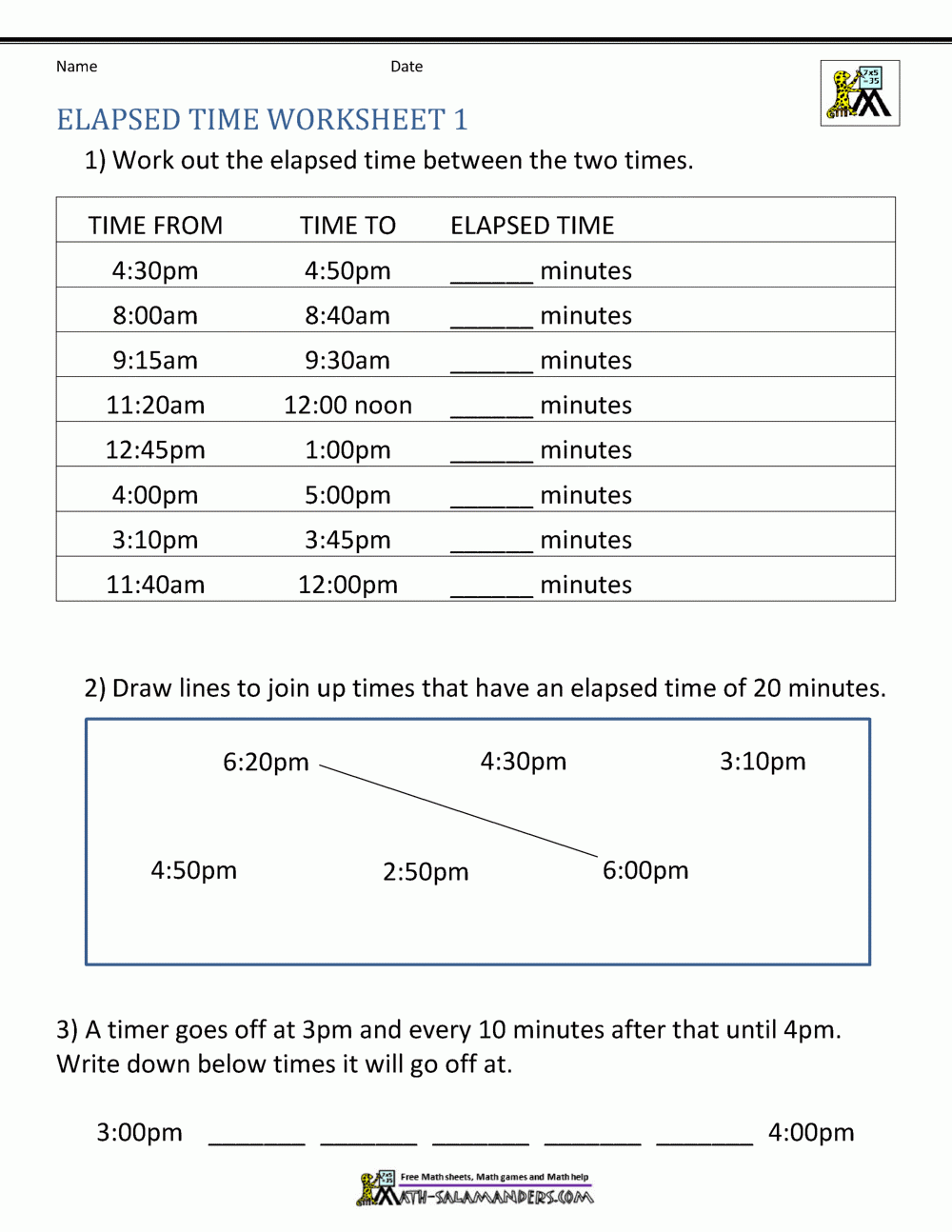 Elapsed Time Worksheets 3rd Grade Printable